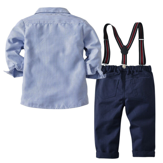 Stripe Pattern Dress Shirt Button Up & Trousers with Braces Long Sleeve - Image 2