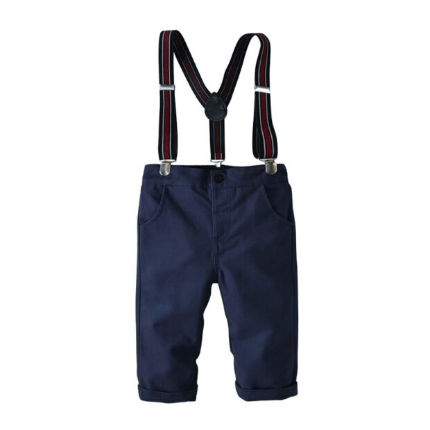 Stripe Pattern Dress Shirt Button Up & Trousers with Braces Long Sleeve - Image 6