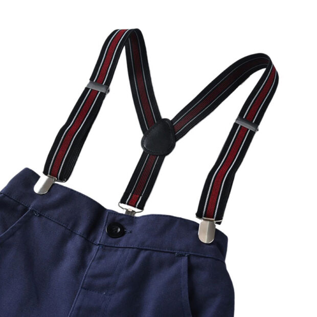 Stripe Pattern Dress Shirt Button Up & Trousers with Braces Long Sleeve - Image 7