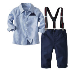 Baby Stripe Pattern Dress Shirt & Suspenders