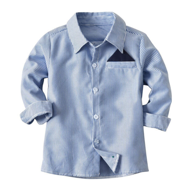 Stripe Pattern Dress Shirt Button Up & Trousers with Braces Long Sleeve - Image 3