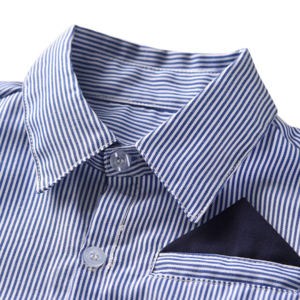 Stripe Pattern Dress Shirt Button Up & Trousers with Braces Long Sleeve - Image 4