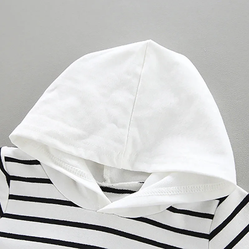 Stripe Pattern Hooded Shirt & Overalls Long Sleeve - Image 2