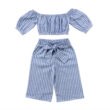 Baby Stripe Pattern Off Shoulder Crop Top & Pants Outfit