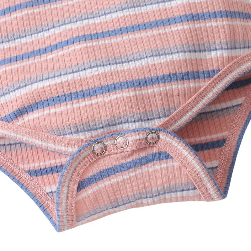 Denim Suspender Skirt Ruffled & Stripe Pattern Onesie Long Sleeve with Ribbon Bow Headband - Image 5