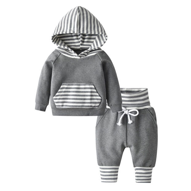 Baby Stripe Pattern Hoodie & Matching Pants Outfit