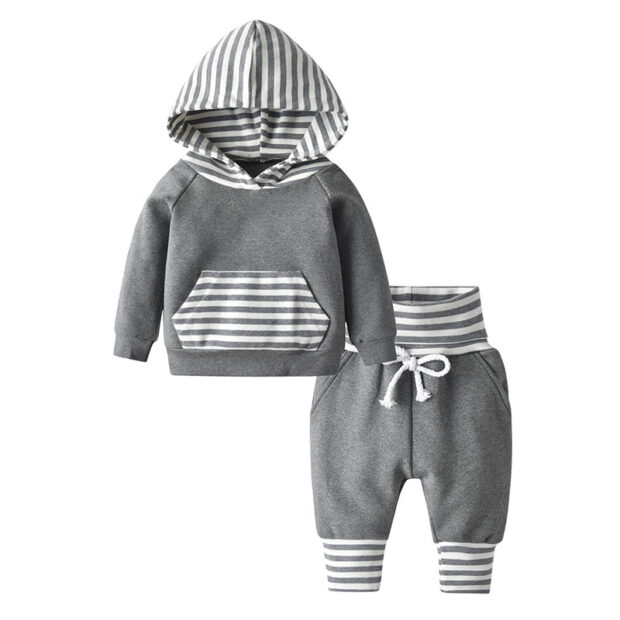 Stripe Pattern Hoodie & Matching Elastic Pants Long Sleeve Tracksuit - Image 2