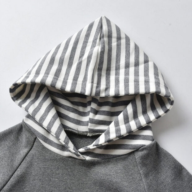 Stripe Pattern Hoodie & Matching Elastic Pants Long Sleeve Tracksuit - Image 3