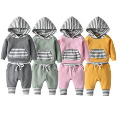 Stripe Pattern Hoodie & Matching Elastic Pants Long Sleeve Tracksuit