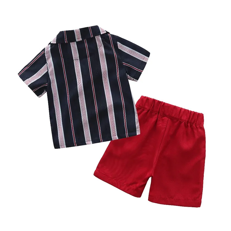 Baby Boy Stripe Pattern Shirt Jacket Short Sleeve, Shorts 2 pcs Outfit - Image 2