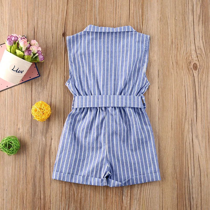 Stripe Pattern Trench Jumpsuit with Ribbon Belt Sleeveless - Image 2