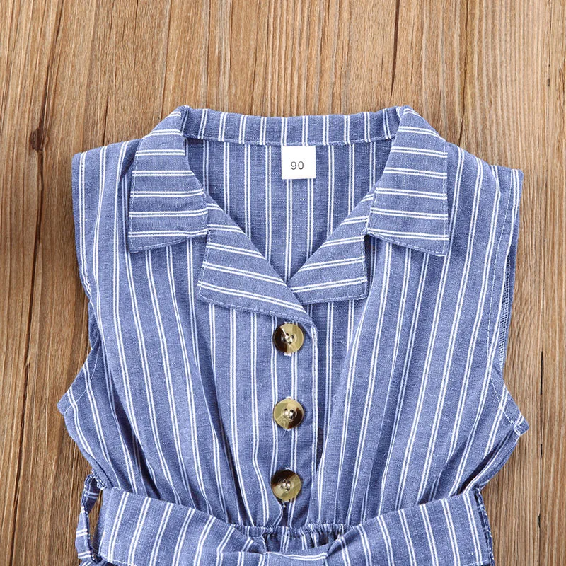 Stripe Pattern Trench Jumpsuit with Ribbon Belt Sleeveless - Image 3