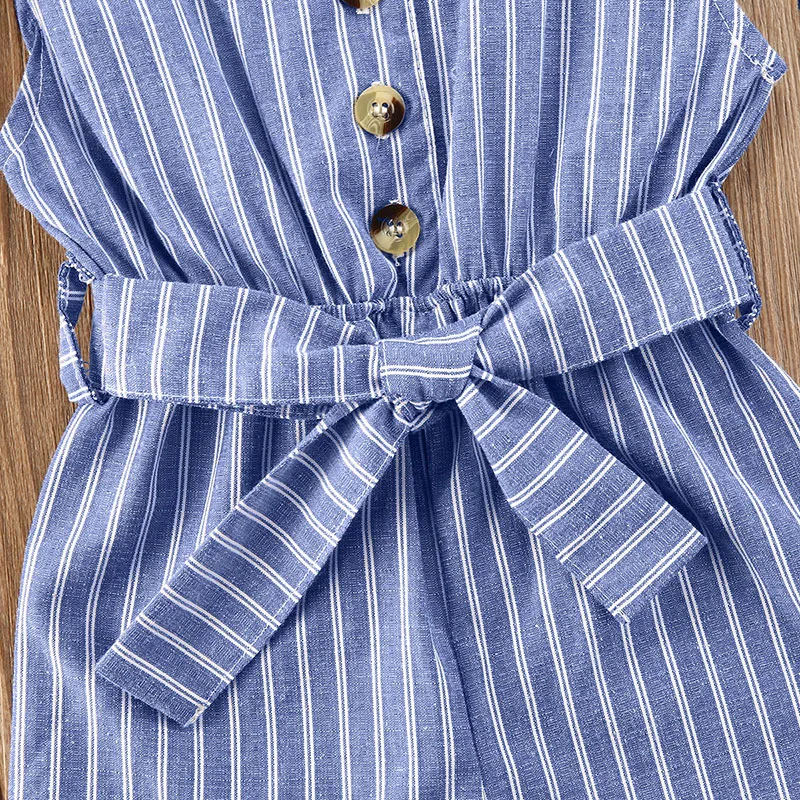 Stripe Pattern Trench Jumpsuit with Ribbon Belt Sleeveless - Image 4