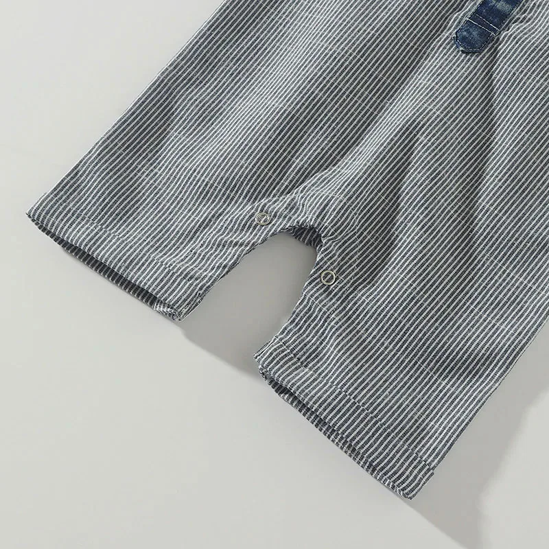Baby Polo Style Denim One Piece Stripe Romper Short Sleeve - Image 8