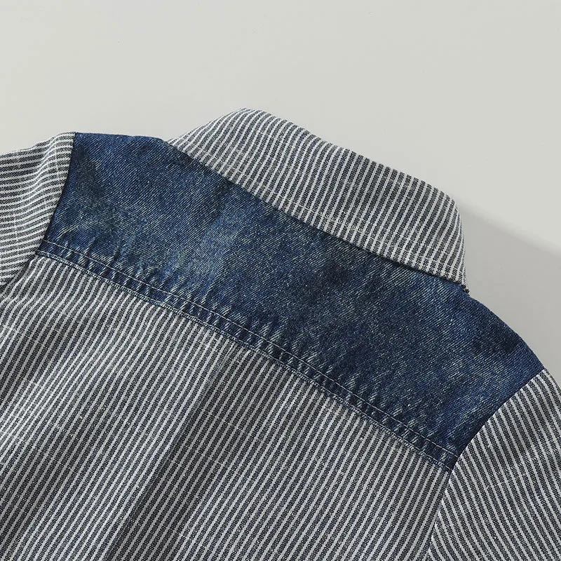 Baby Polo Style Denim One Piece Stripe Romper Short Sleeve - Image 4