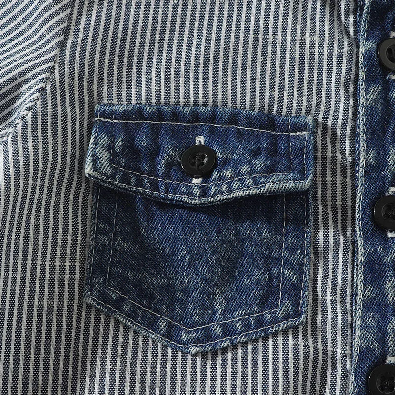 Baby Polo Style Denim One Piece Stripe Romper Short Sleeve - Image 5