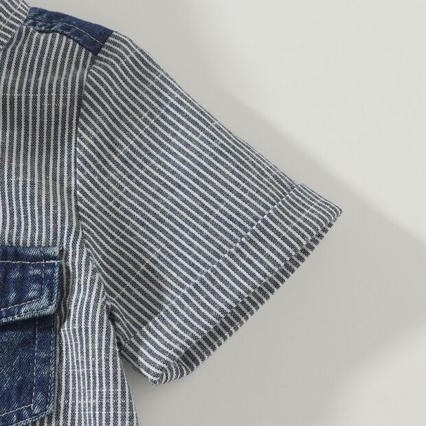 Baby Polo Style Denim One Piece Stripe Romper Short Sleeve - Image 6