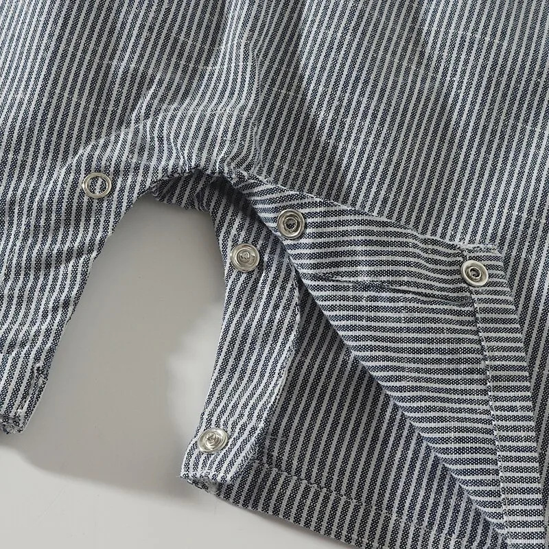 Baby Polo Style Denim One Piece Stripe Romper Short Sleeve - Image 7