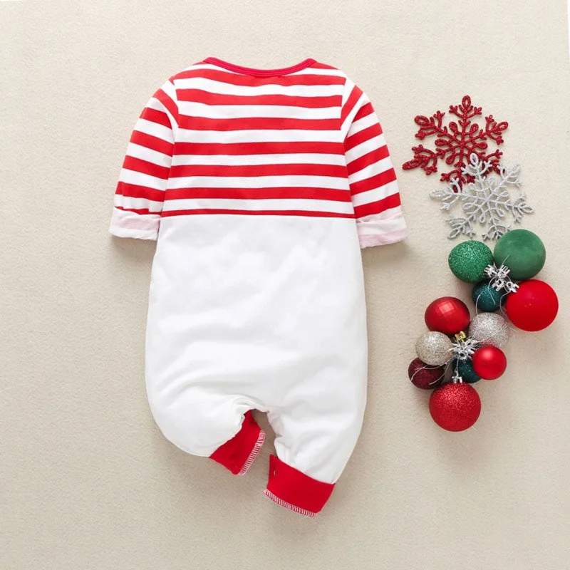 Stripe Reindeer Print Sleepwear Romper Long Sleeve - Image 2