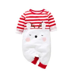 Stripe Reindeer Print Sleepwear Romper Long Sleeve