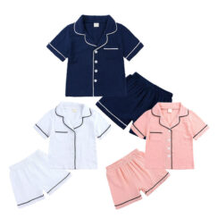 Stripe Pattern Sleepwear Classic Pajamas Button Up Shirt & Shorts Short Sleeve