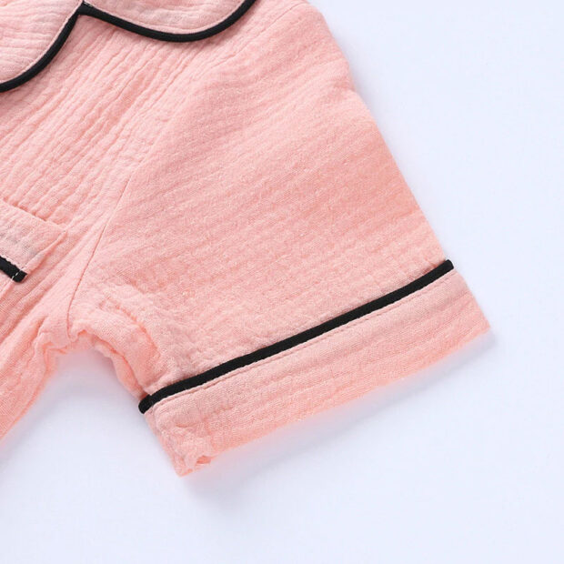 Stripe Pattern Sleepwear Classic Pajamas Button Up Shirt & Shorts Short Sleeve - Image 3