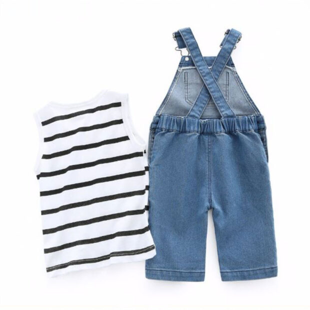 Baby Stripe Tank Top, Denim Elastic Overalls for Boys & Girls - Image 2