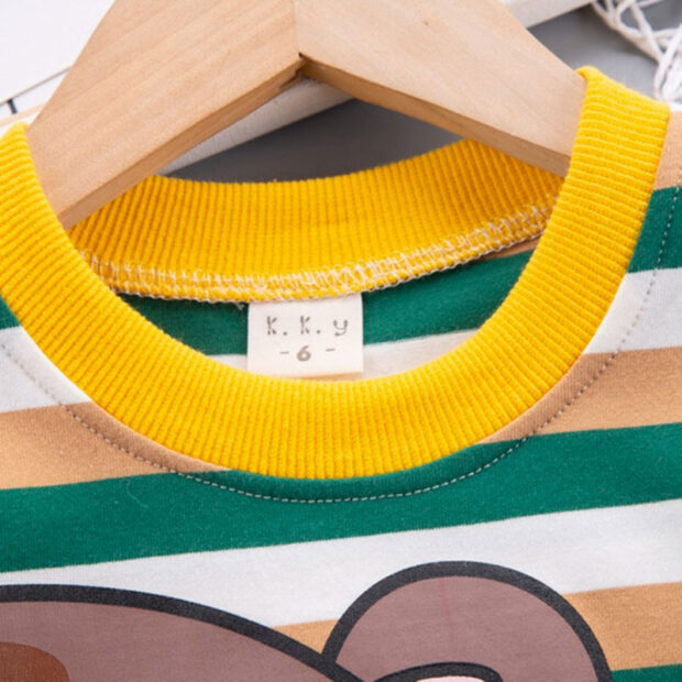 Stripe Pattern Teddy Bear Print T-Shirt & Denim Shorts Short Sleeve - Image 4