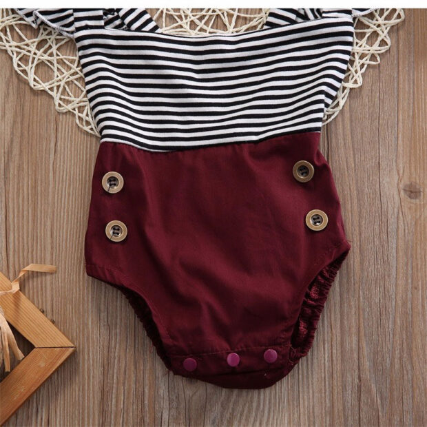 Black White Stripes Bodysuit Button Shorts Ribbon Headband - Image 5