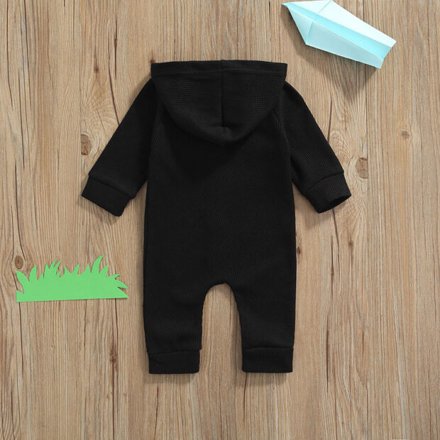 Plain Hoodie Romper Pajamas Long Sleeve Button Up Studded Texture - Image 2