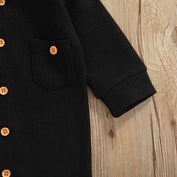 Plain Hoodie Romper Pajamas Long Sleeve Button Up Studded Texture - Image 4