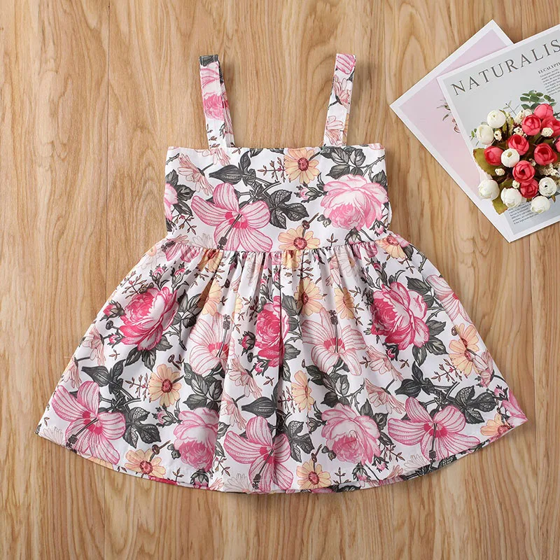 Baby Girl Summer Floral Pattern Sun Dress Sleeveless - Image 2