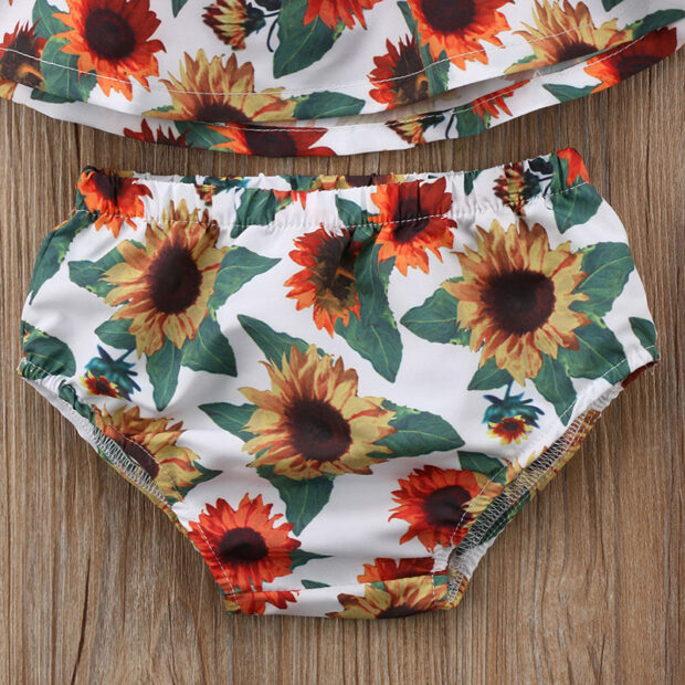Sunflower Floral Sleeveless Backless Ribbon Ruffle Dress Bodysuit - Image 8