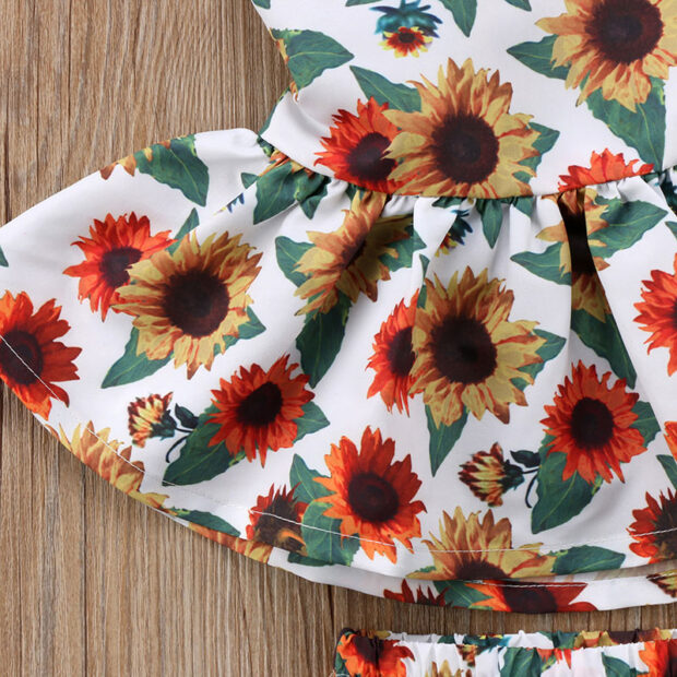 Sunflower Floral Sleeveless Backless Ribbon Ruffle Dress Bodysuit - Image 7