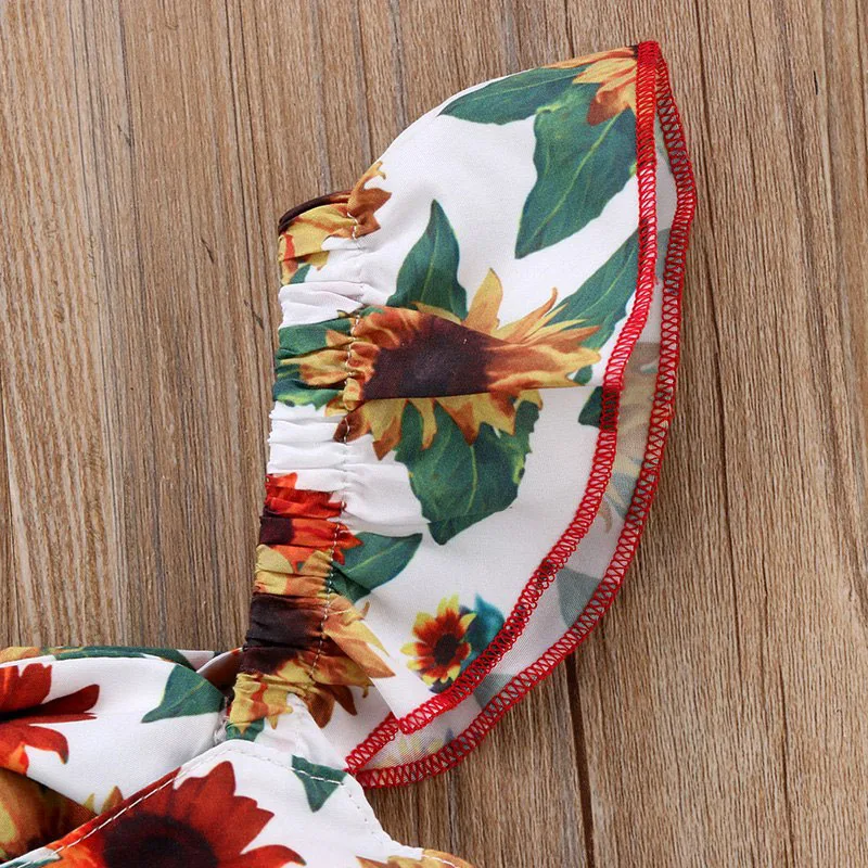 Sunflower Floral Sleeveless Backless Ribbon Ruffle Dress Bodysuit - Image 4