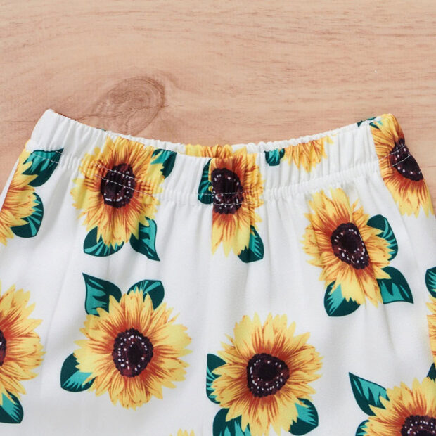 Sunflower Pattern Crop Top Off Shoulder & Matching Bell Bottom Pants Long Sleeve - Image 4