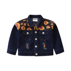 Sunflower Pattern Denim Jacket Long Sleeve
