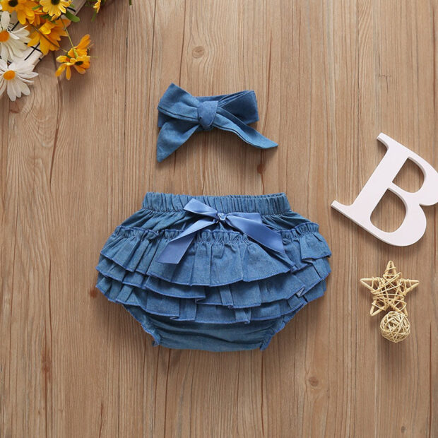 Sunflower Print Enjoy the Little Things Onesie Short Sleeve & Denim Tiered Bloomers with Headband - Image 5