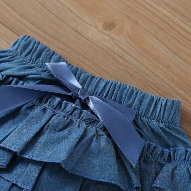 Sunflower Print Enjoy the Little Things Onesie Short Sleeve & Denim Tiered Bloomers with Headband - Image 6