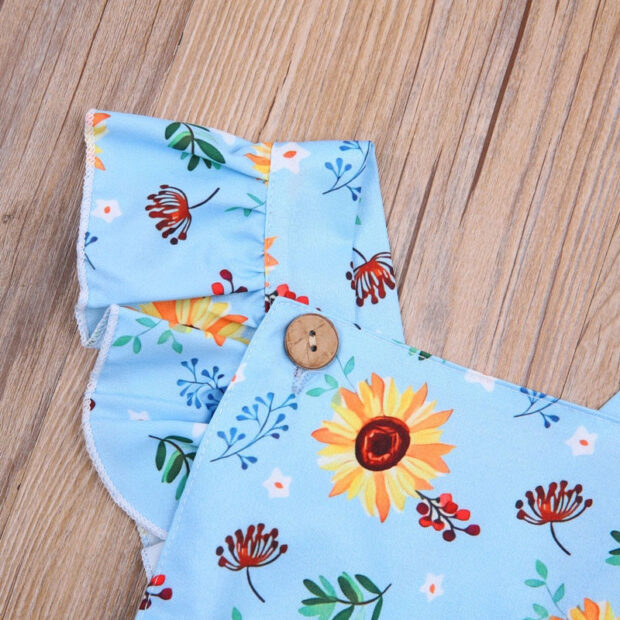 Sunflower Pattern Strap Romper with Ribbon Headband Sleeveless & Open Back - Image 3
