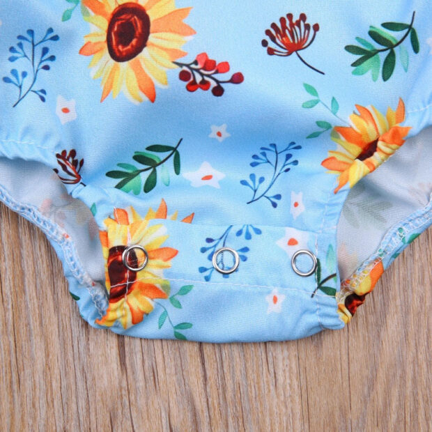 Sunflower Pattern Strap Romper with Ribbon Headband Sleeveless & Open Back - Image 4