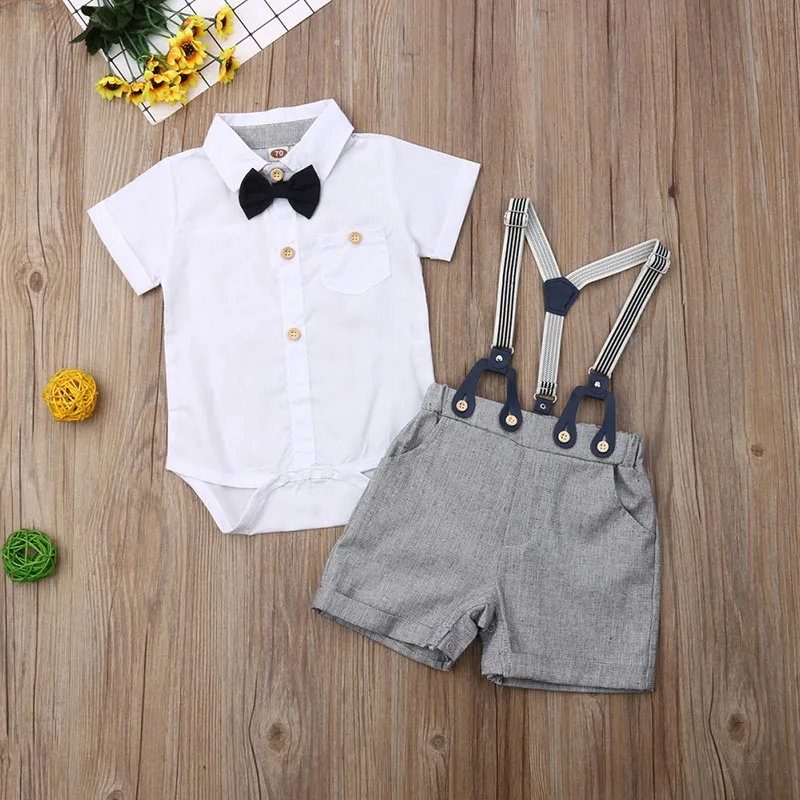 Suspenders Outfit with Bow Tie & Button Onesie Short Sleeve - Image 2