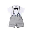 Suspenders Outfit with Bow Tie & Button Onesie Short Sleeve