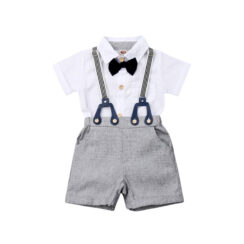 Suspenders Outfit with Bow Tie & Button Onesie Short Sleeve