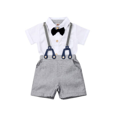 Suspenders Outfit with Bow Tie & Button Onesie Short Sleeve