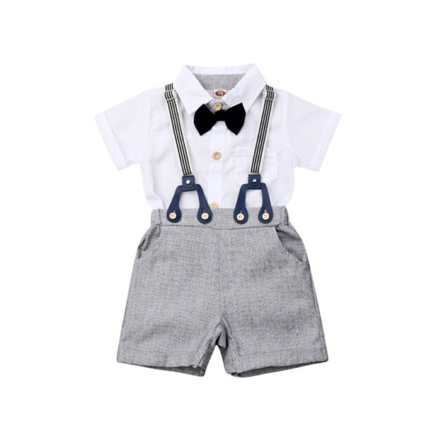 Suspenders Outfit with Bow Tie & Button Onesie Short Sleeve
