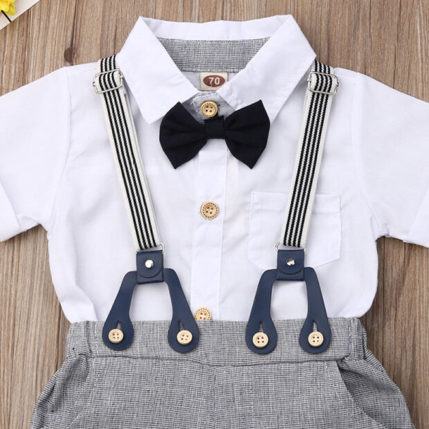Suspenders Outfit with Bow Tie & Button Onesie Short Sleeve - Image 4