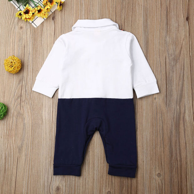 Baby Suspenders Print Romper Long Sleeve with Bow Tie