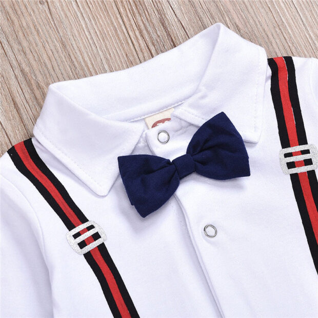 Suspenders Print Romper Long Sleeve with Bow Tie - Image 4