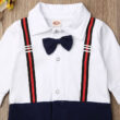 Baby Suspenders Print Romper Long Sleeve with Bow Tie